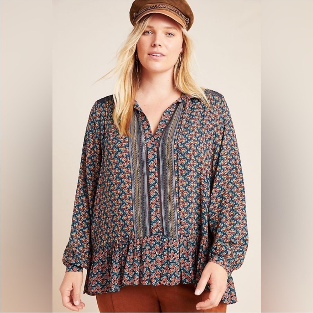 Anthropologie Maeve Janie Flounced Peasant Blouse (6) - Picture 1 of 7